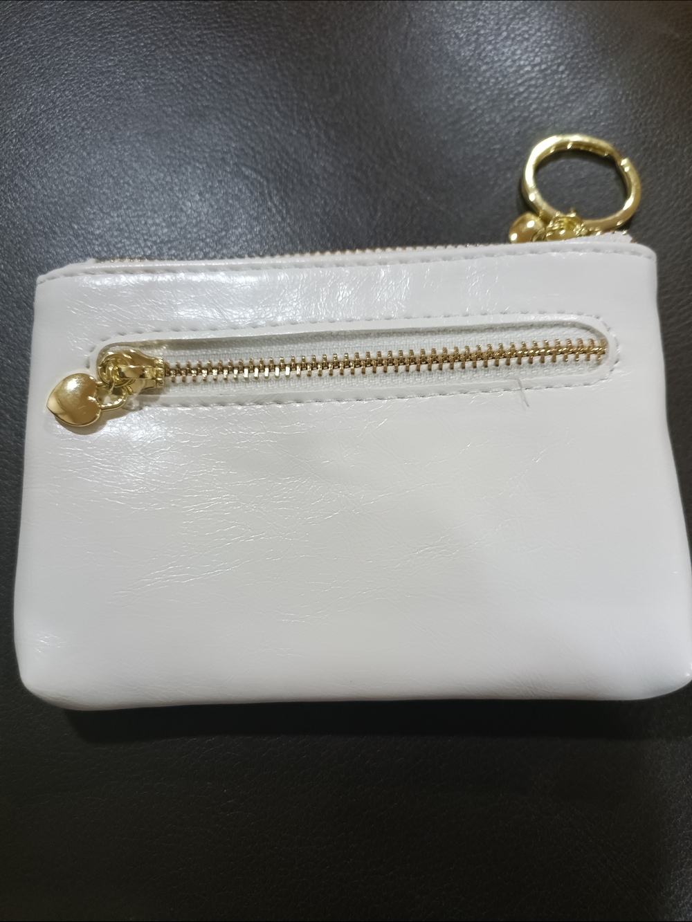 WHITE ZIP WALLET WITH GOLD HARDWARE